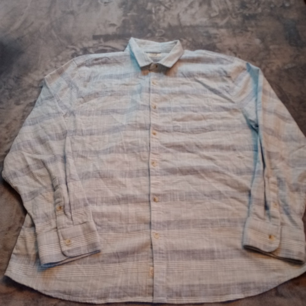 Marine Layer Stretch Selvage Shirt Men's XXL Long Sleeve Blue White Striped